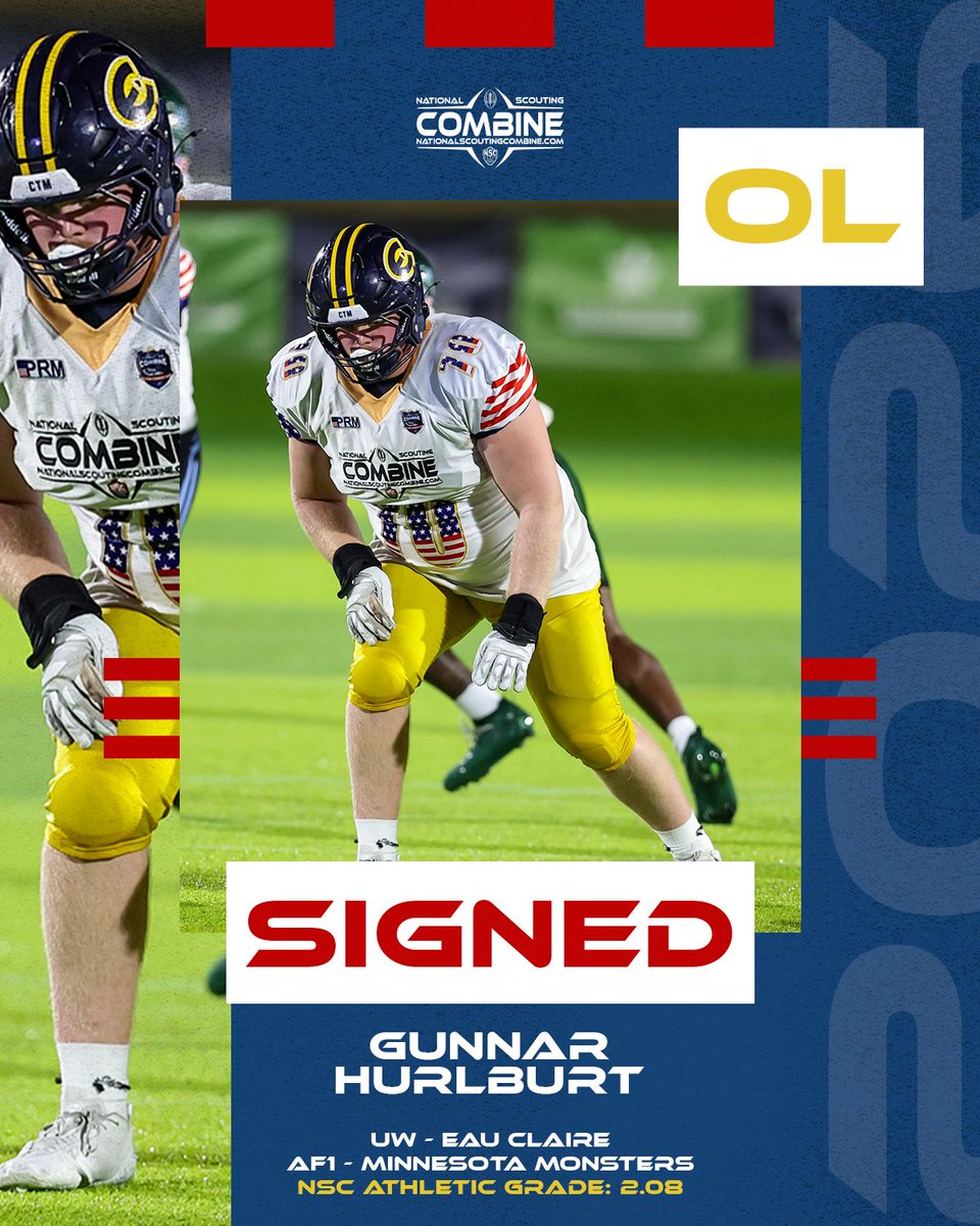 Congrats to National Scouting Combine OL Gunnar Hurlburt from <a href="/UWECFootball/">Blugold Football</a> for signing with the <a href="/MnMonstersAF1/">Minnesota Monsters</a> of the @AF1Football!  

nationalscoutingcombine.com