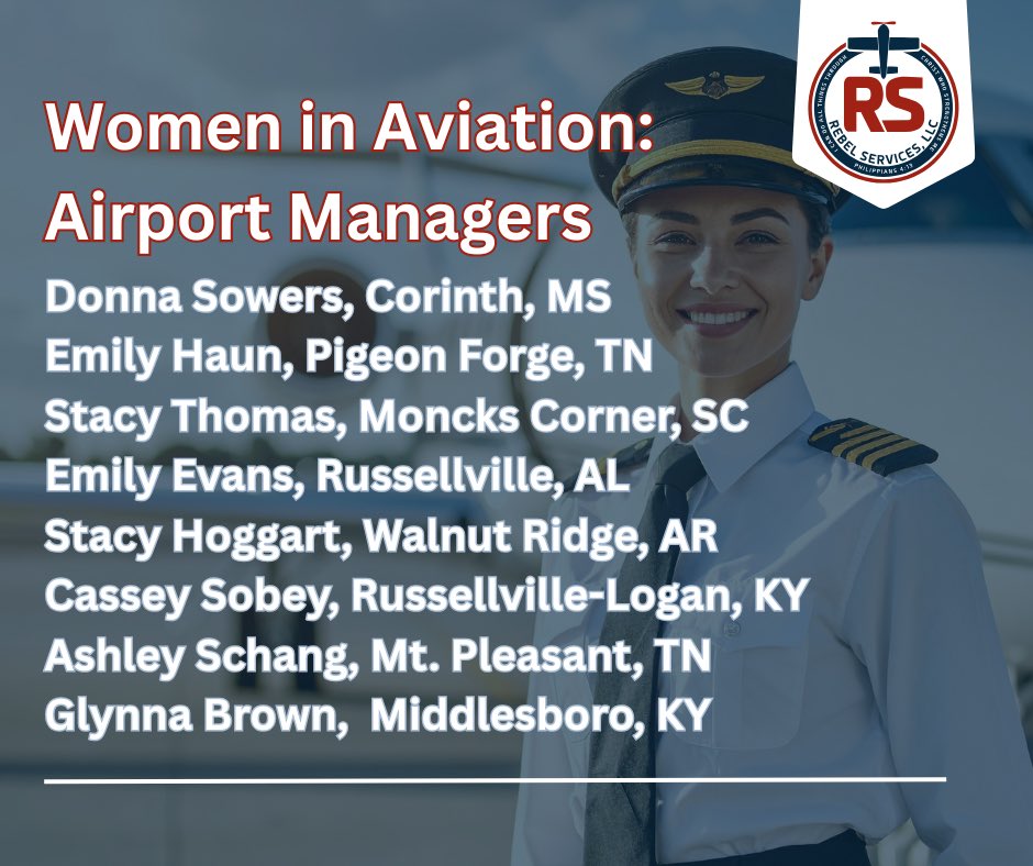 rebelservices's tweet photo. As we continue celebrating women in aviation this month, we want to recognize some of the incredible women running airports we work with across the United States. Know someone not listed who deserves to be recognized for their work in aviation? Tag them in the comments! https://t.co/x4F65Ti5Zc