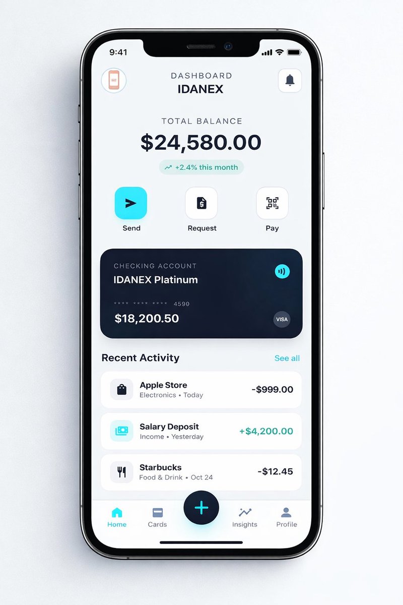 Igor_D_Adole's tweet photo. I designed a fintech app called IDANEX focused on simplicity and clarity.
Most banking apps are cluttered and stressful to use.
This design makes it easy to see your balance, track spending, and send money fast.
Clean UI. Better experience. Smarter finance.
#UIUX #Fintech #Design https://t.co/vmSMMXEBTR