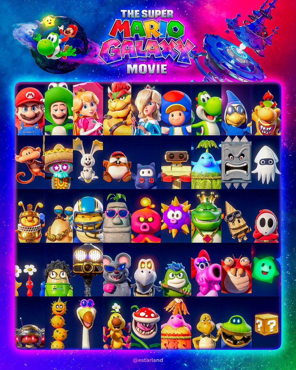 eStarland's tweet image. All the Mario Galaxy Movie Teaser Characters! 💫