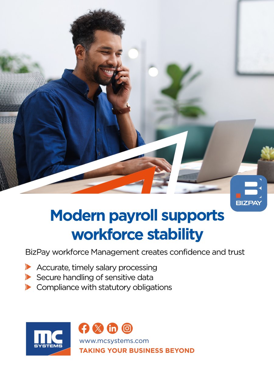 mcsystemsltd's tweet image. When payroll operates seamlessly, workforce confidence and retention naturally improve. 
Get #BizPay for all your payroll needs. 
Get a free consultation at ow.ly/Ynjx50YvjKA
#HRtechnology #payrollsolutions #mcsystems
