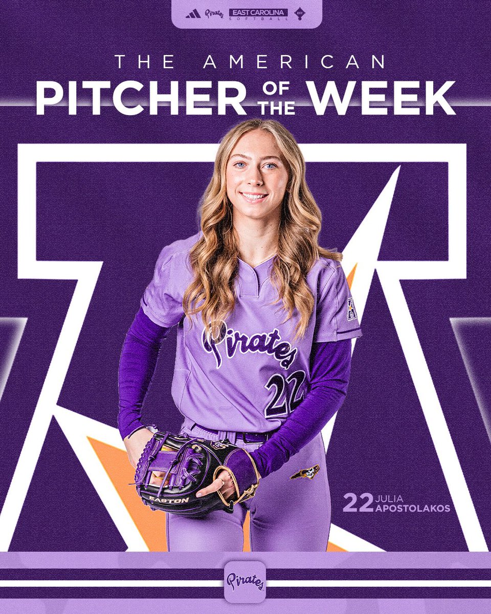 PIRATES NEWS: ECU’s Julia Apostolakos has been named Pitcher of the Week in the American Conference.
📸 American Conference &amp; ECU Softball