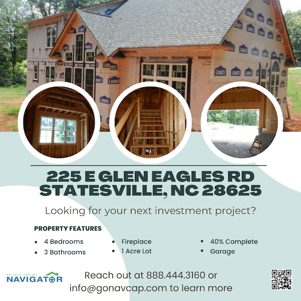 NavCapital's tweet photo. 40% complete. Under roof. Fully framed. $200K asking price. ARV $490K.

That's $290K in potential equity waiting for a motivated investor to cross the finish line.

4 BR / 3 BA · 2,600+ sq ft · 1+ acre lot · All permits in place · Plans included

Call 888.444.3160 to learn more. https://t.co/AKJ4aJZvdX