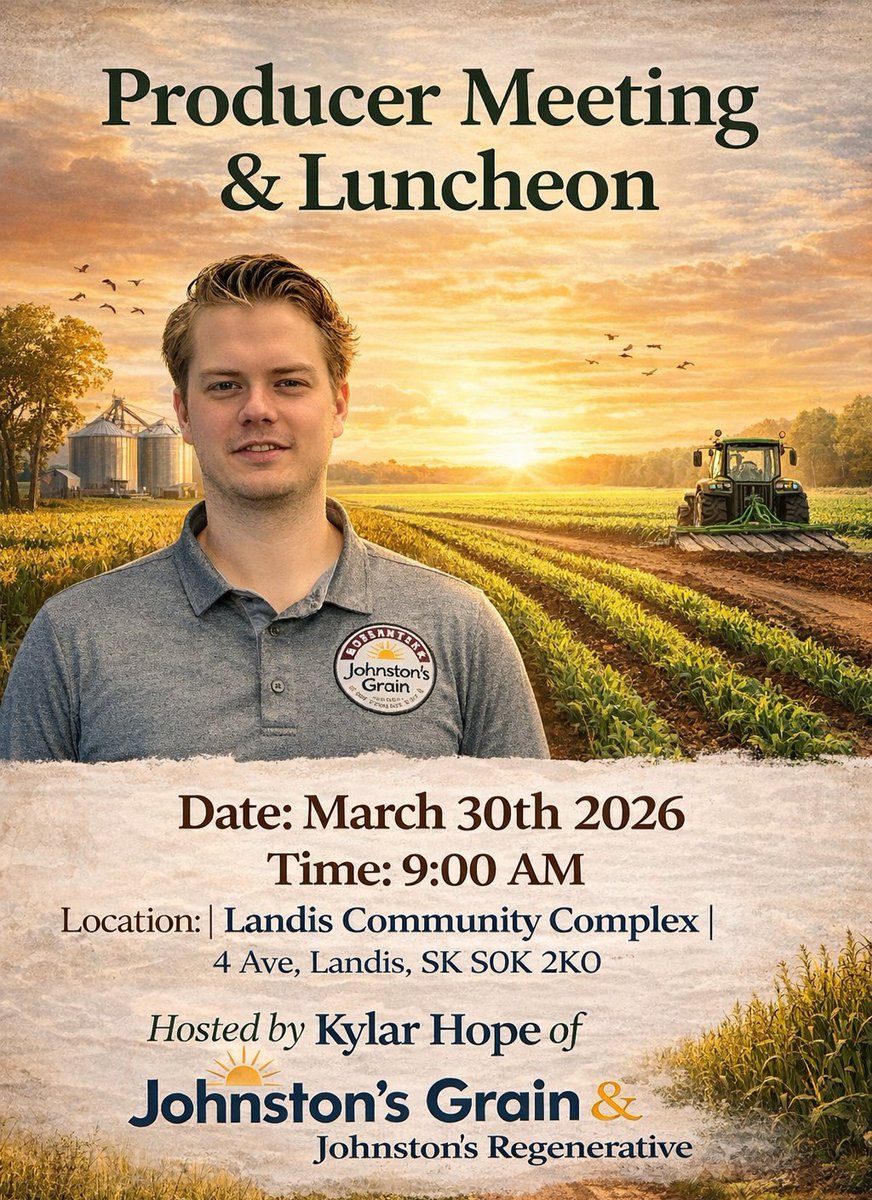 Join us for an upcoming Producer Meeting &amp; Luncheon in Landis, SK.
Please RSVP to kylar@johnstonsgrain.com  to confirm your attendance.
Kindly limit attendance to two guests per farm