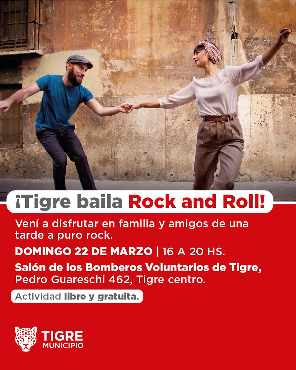 𝐓𝐈𝐆𝐑𝐄 𝐁𝐀𝐈𝐋𝐀 𝐑𝐎𝐂𝐊 𝐀𝐍𝐃 𝐑𝐎𝐋𝐋 🎸🕺

Te invitamos a disfrutar de una tarde a puro rock junto a la comunidad.

📅 𝐃𝐎𝐌𝐈𝐍𝐆𝐎 𝟐𝟐 𝐃𝐄 𝐌𝐀𝐑𝐙𝐎 | 𝟏𝟔 𝐀 𝟐𝟎 𝐇𝐒
📍 Salón de los Bomberos Voluntarios de Tigre
Pedro Guareschi 462, Tigre centro.