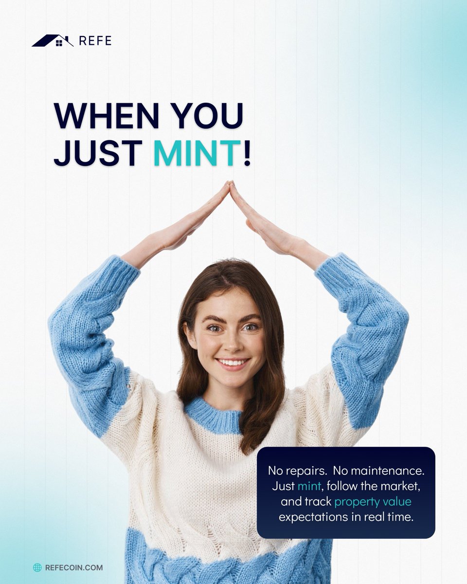 REFECOIN's tweet image. Ever thought owning property was the only way to win in real estate?
But what if you could skip all that?
✨ Just mint.
Track real estate value.

#FutureOfRealEstate #InvestSmarter #REFE