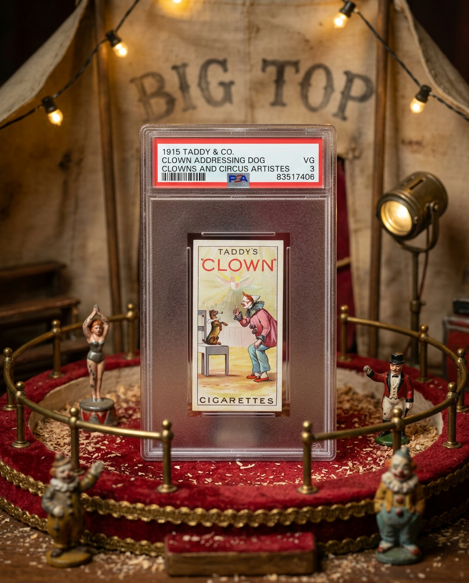 loadbearingnow's tweet photo. https://t.co/4nWCITcKZY

This 1915 Taddy &amp; Co Clowns and Circus Artistes Complete PSA-Graded Set of 20 Cards just closed at $13,776.63, graded by @psacard with a GPA of 2.375 — ranked #2 on the PSA Registry
#CircusCards #TobaccoCards #PreWarCollectibles https://t.co/YZ5Qnnx2mJ