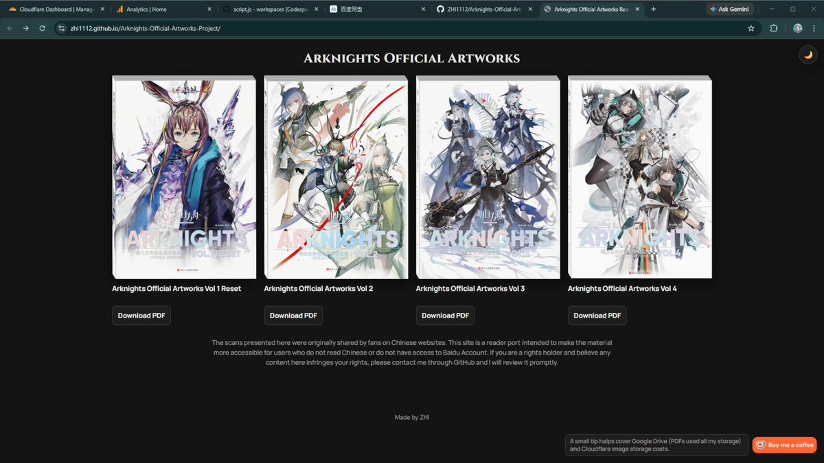 I created a website to access the official Arknights artworks for free. The scans have been uploaded to Chinese sites a while ago, but it is difficult for non-Chinese to create a Baidu Netdisk account to gain access.

youtu.be/-PlHKVncm1c