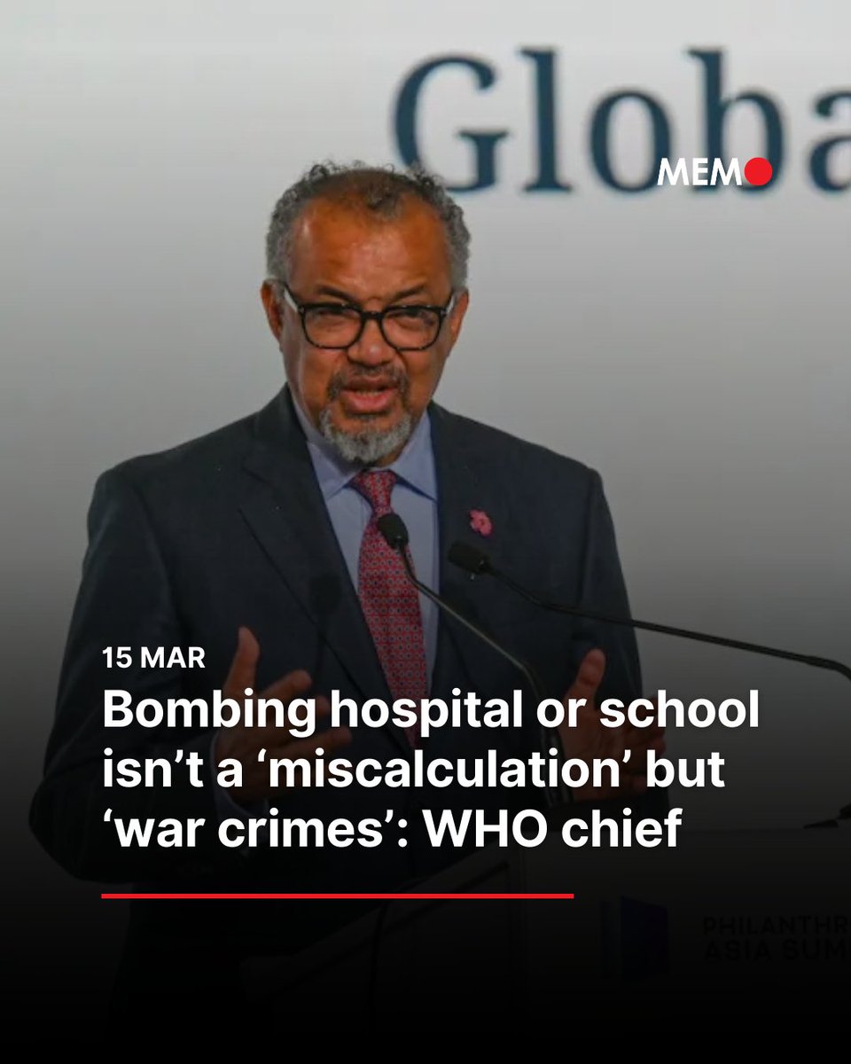 sashna111's tweet photo. WHO chief Dr. Tedros A. Ghebreyesus believes bombing hospital or school are "War Crimes".