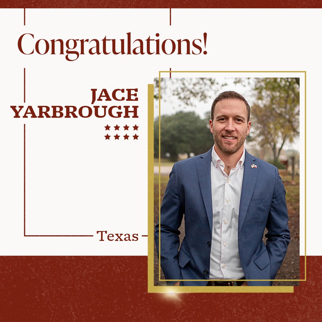 Congratulations to <a href="/JaceYarbrough/">Jace Yarbrough</a>!

Texans have an Air Force veteran &amp; constitutional conservative unafraid to stand up for our way of life as their nominee.

Remember to VOTE for Jace in the General Election on Tuesday, November 3 🇺🇸
