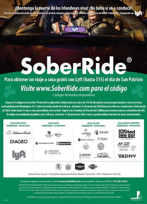 DC_DFHV's tweet photo. Happy St. Patrick’s Day! Don’t try your luck driving impaired. Celebrate safely and responsibly by planning a #SoberRide home! ☘️🍀🌈 https://t.co/adqTuLd0RY