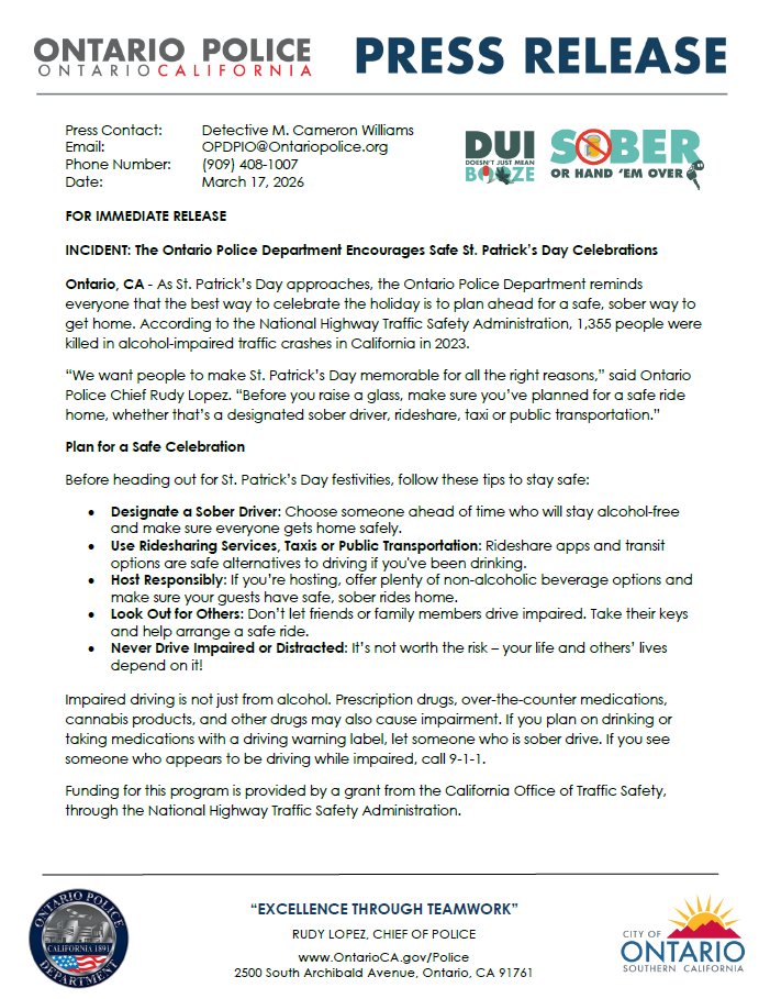 Ontario Police Department tweet media