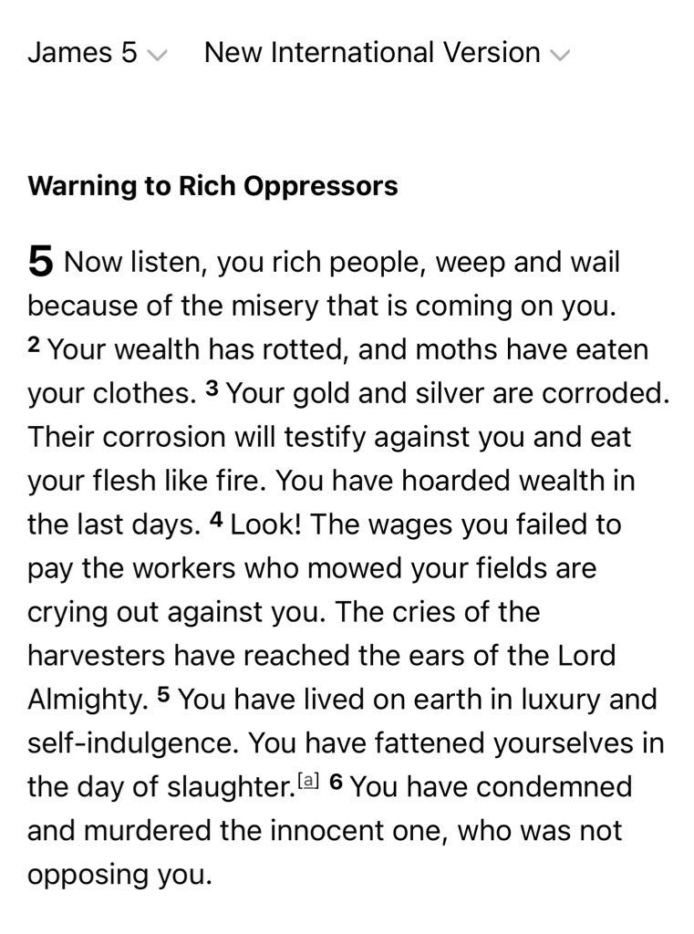 conservative christians claim they believe everything in the bible until it gets to the warning to rich oppressors