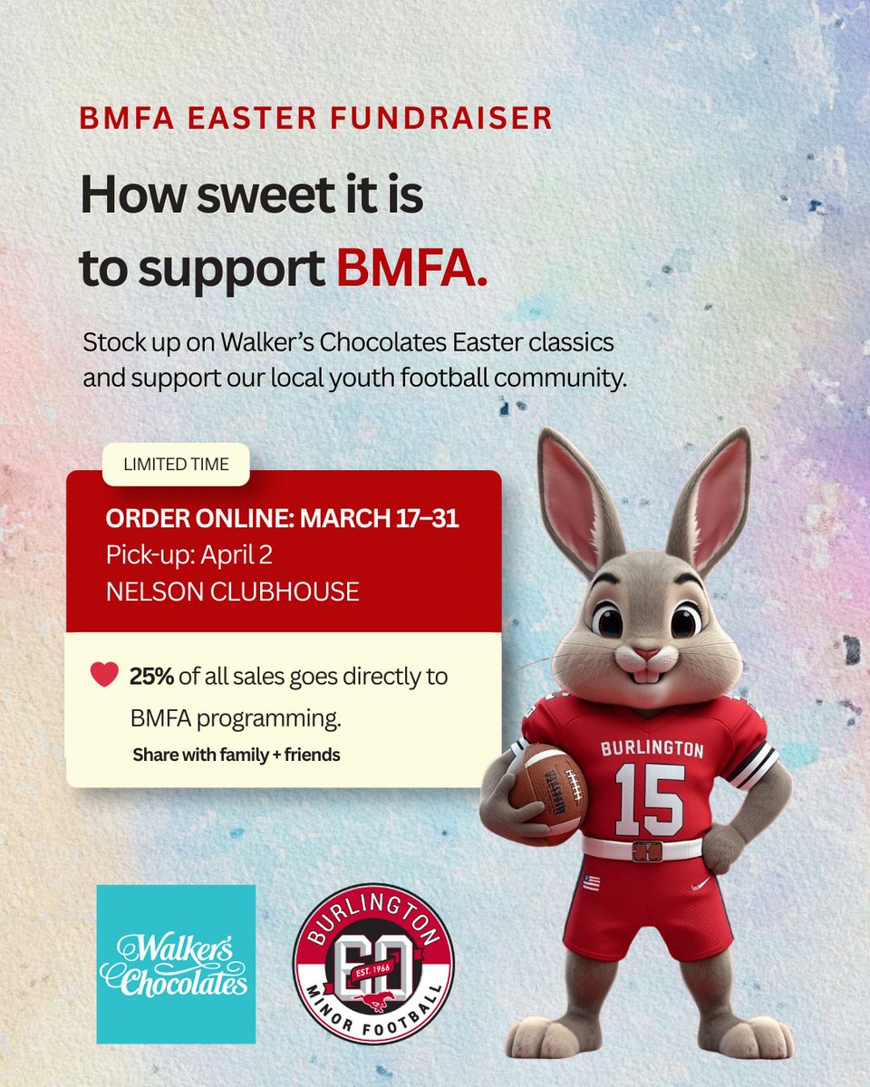 We’ve teamed up with @walkerschocolates for an Easter fundraiser that gives back to our BMFA community. The sweetest part? 25% of all sales goes directly back to BMFA programming. Order until March 31: walkerschocolates.ca/easter-fundrai…

Pickup will be April 2 at the Nelson Clubhouse.