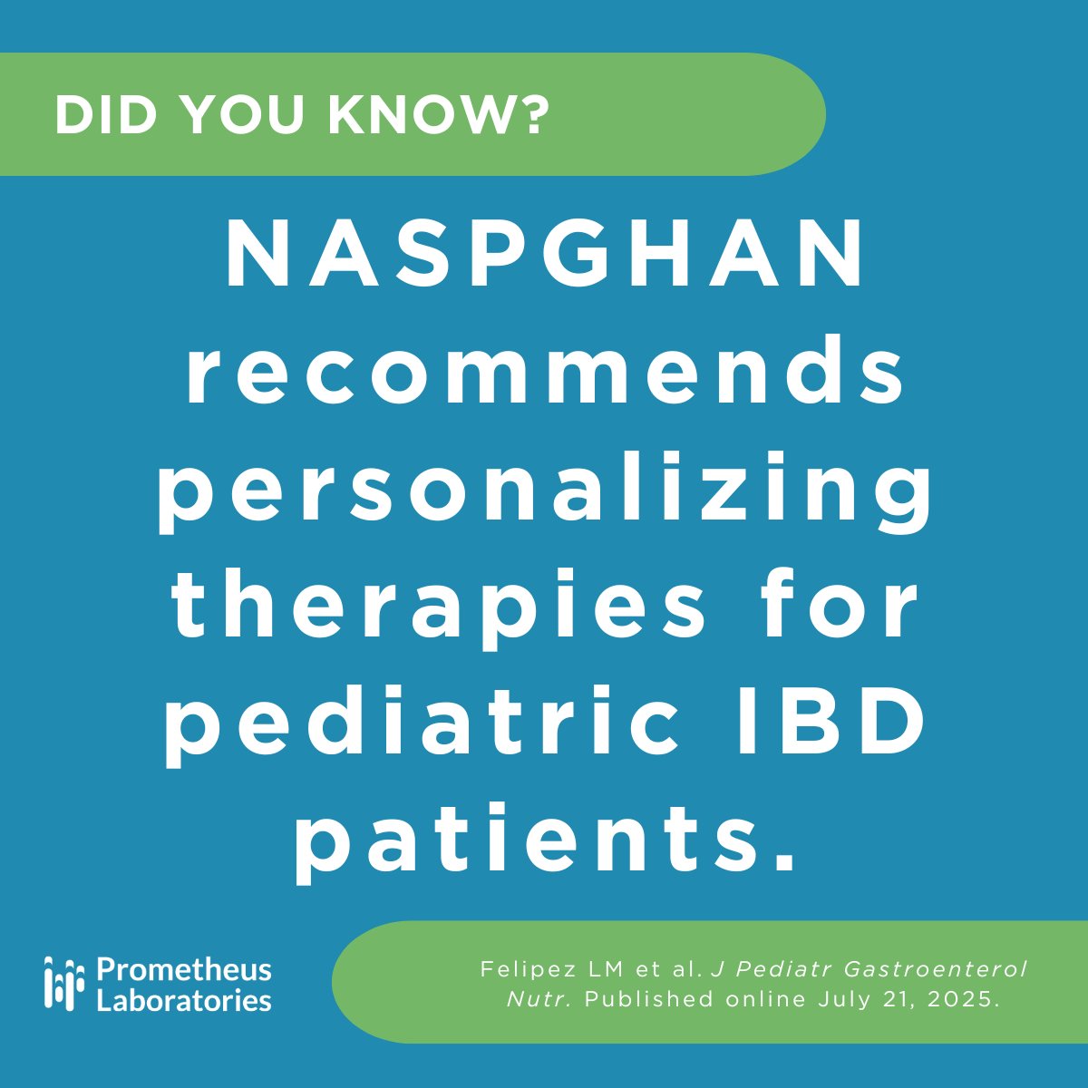 prometheuslab's tweet photo. Children with IBD have evolving needs, which is why new NASPGHAN clinical guidelines confirm that better outcomes are achieved when therapeutic plans are tailored to each child.

PredictrPK simplifies personalized dosing by using patient data to generate tailored schedules, helping clinicians hit therapeutic targets early. Learn more: https://t.co/o1x4TEApbL

#IBD #PediatricGI #InflammatoryBowelDisease #Gastroenterology #GITwitter #IBDTwitter #GI #GIHealth #PrecisionMedicine