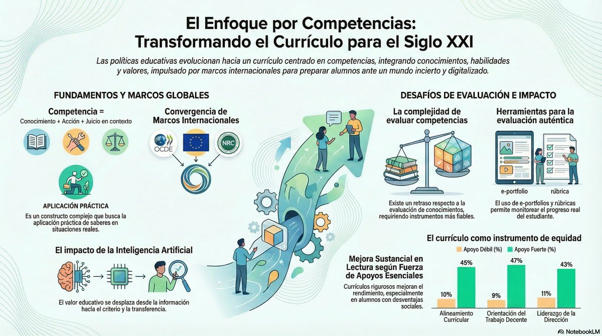 ¿Sabías que un currículo basado en #competencias es la mejor herramienta para la equidad? 🧵🎓
1️⃣ No es solo "saber", es saber HACER en contexto. 
2️⃣ Evaluación Auténtica con más e-portfolios y rúbricas 📊 
3️⃣ Efecto IA: de la información al criterio. 🧠🤖 
4️⃣ Impacto 🚀
#EdChat