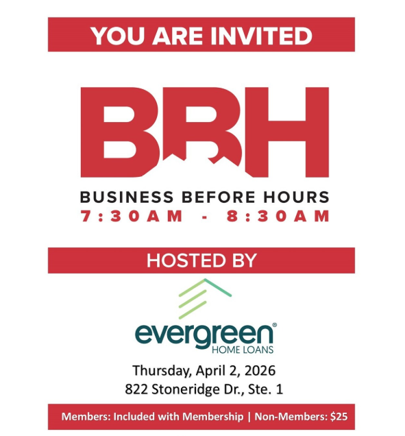 Join us on April 2, 2026 for Business Before Hours hosted by Evergreen Home Loans! We hope to see you there.