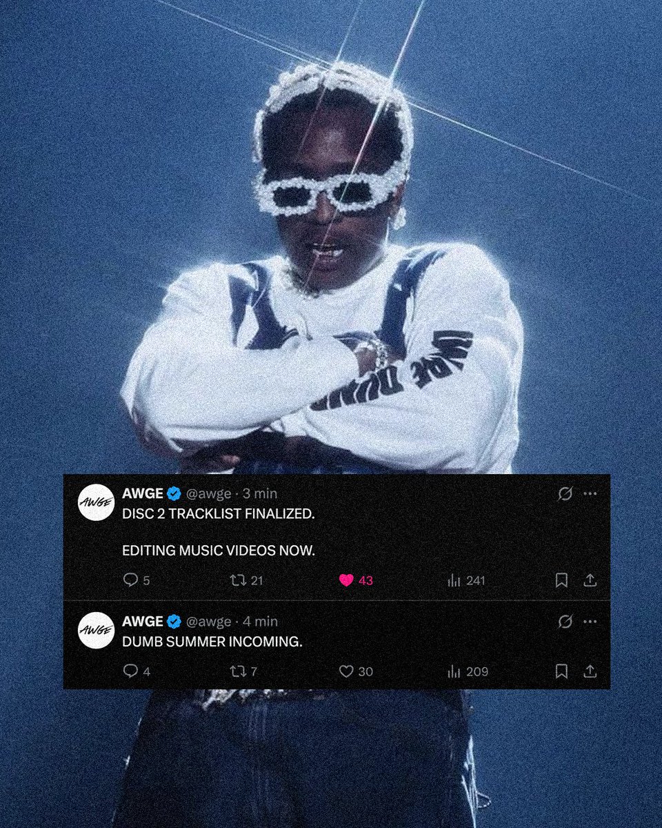 AstroMagazine_'s tweet photo. A$AP Rocky confirme la sortie prochaine du deuxième disque de "DON'T BE DUMB"... (2026)

"LA TRACKLIST EST FINIE [...]. ON FAIT LE MONTAGE DES CLIPS MAINTENANT."

📅: prochainement https://t.co/Mw9PgSSMdZ