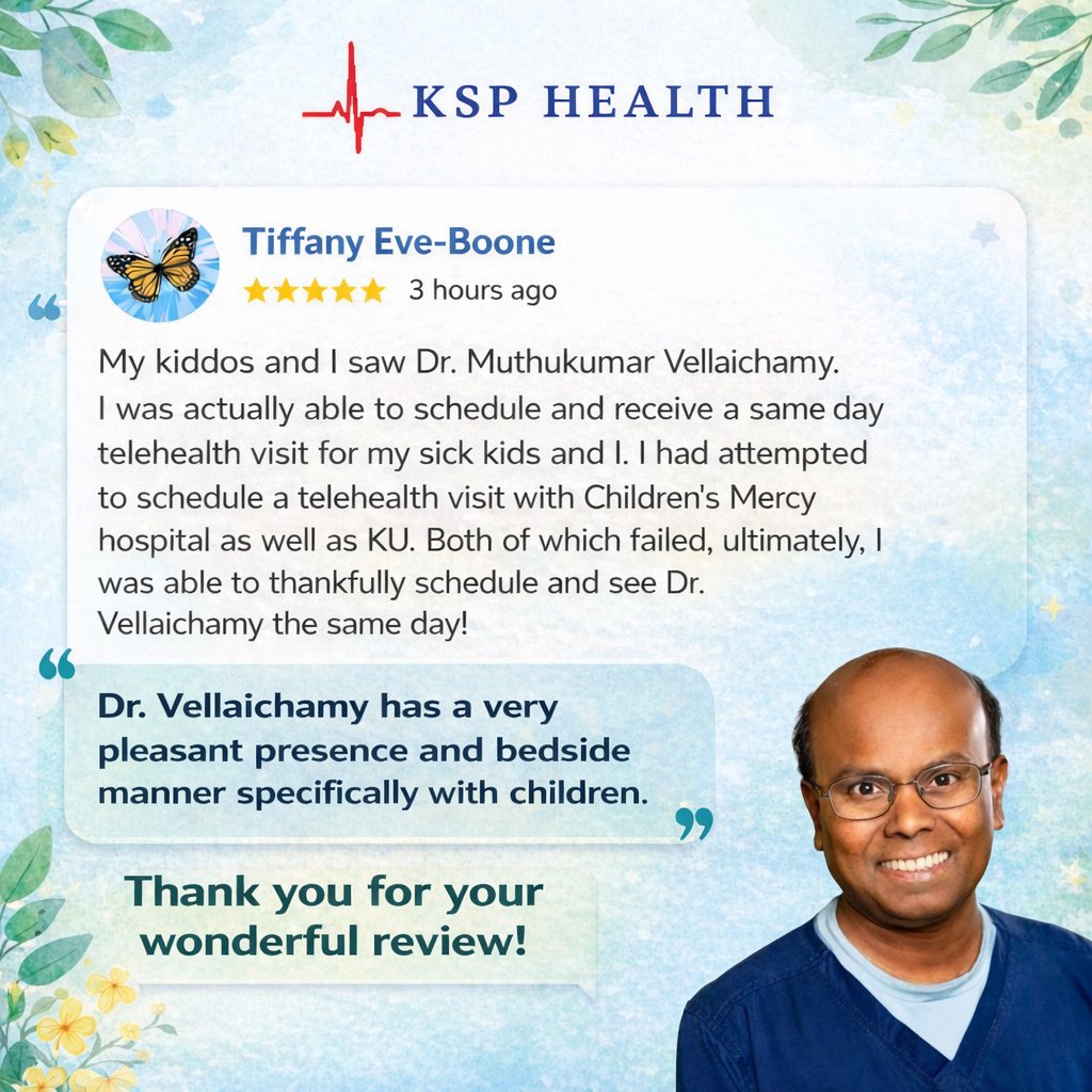 KSPHealth's tweet photo. Tiffany Eve-Boone shared her experience regarding a telehealth consultation for her children with me—Dr. Muthukumar Vellaichamy. We are delighted that, during a moment of urgent need, we were able to provide prompt and compassionate care.

#Telehealth #PediatricCare #KSPHealth https://t.co/ONbjf0DOzi