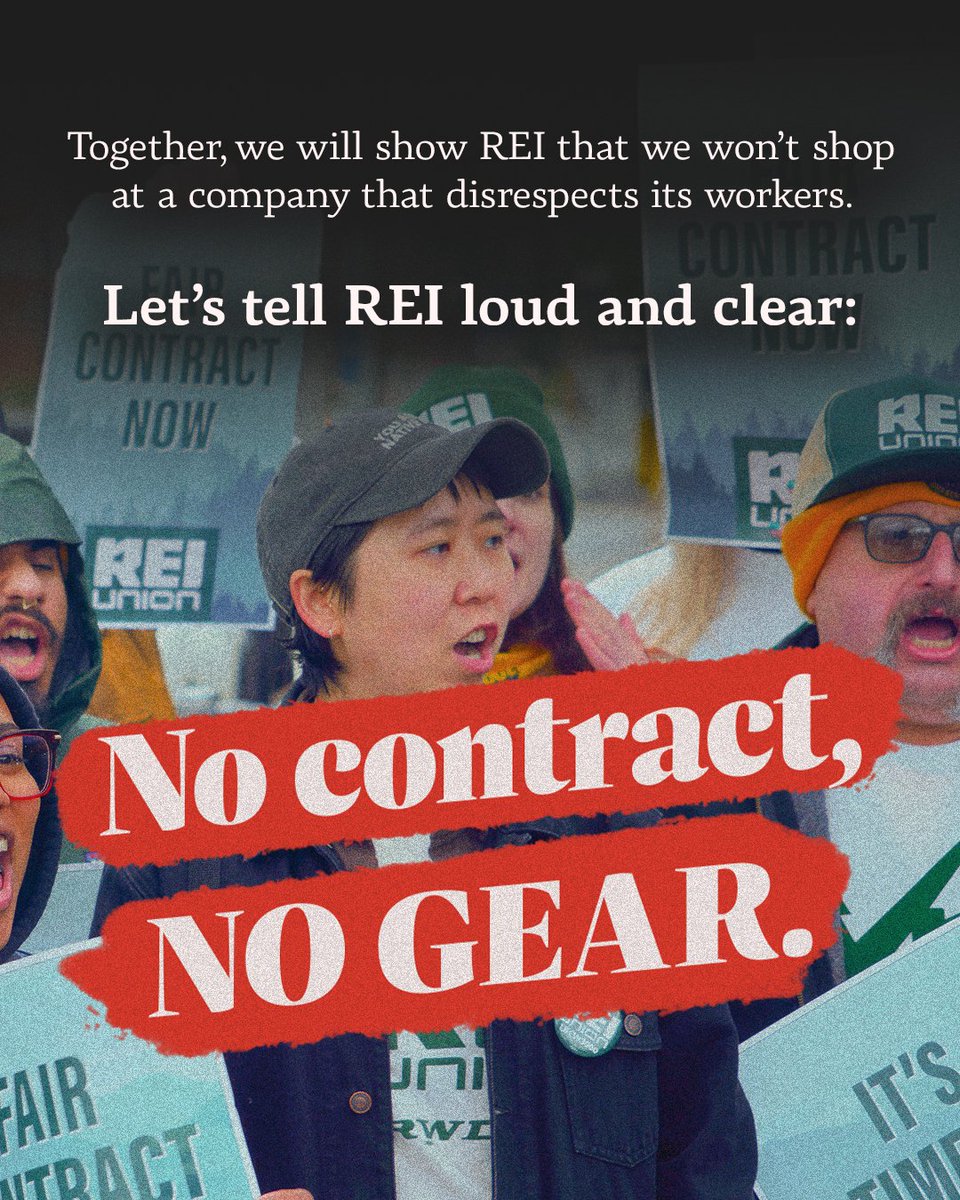 reiunion's tweet photo. BREAKING: It’s finally time we boycott REI.

Today, we’re announcing a vote for REI workers and members to authorize a boycott of REI’s biggest sale of the year this May.

Visit https://t.co/eNbRAR9gsp starting March 25th to vote. https://t.co/npHes2osoj