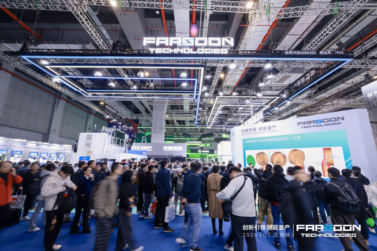 FarsoonAM's tweet photo. Day 1 - #TCTAsia 2026🔥
Explore serial production at @FarsoonAM Booth 7F05:
📏Meter-Scale #Metal3dprinting
🔬Fine laser spot #3dprinting
✨#BeamShaping now across 7 platforms
🏭24/7 #production cell
🏋️ #SLS #PEBA Foaming
Our experts awaits your challenge!
#AdditiveManufacturing https://t.co/sMiFnrOGmk