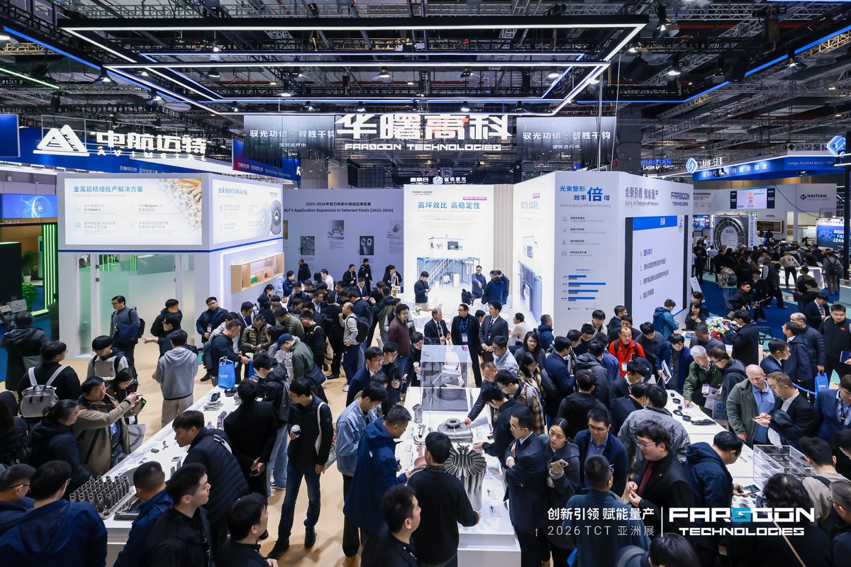 FarsoonAM's tweet photo. Day 1 - #TCTAsia 2026🔥
Explore serial production at @FarsoonAM Booth 7F05:
📏Meter-Scale #Metal3dprinting
🔬Fine laser spot #3dprinting
✨#BeamShaping now across 7 platforms
🏭24/7 #production cell
🏋️ #SLS #PEBA Foaming
Our experts awaits your challenge!
#AdditiveManufacturing https://t.co/sMiFnrOGmk