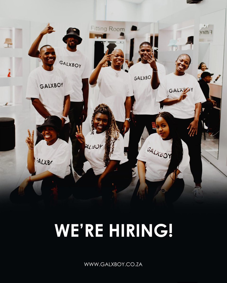 #GALXBOY hiring. Click on the link to apply: galxboy.simplify.hr/#currentVacanc…
Intermediate Support IT Tecnician
📷#Johannesburg (HQ), Gauteng
Sales Assistant
📷V&amp;A Waterfront, #WesternCape
Store Manager
📷#Kimberly, Northern Cape
#YouthEmploymentSA