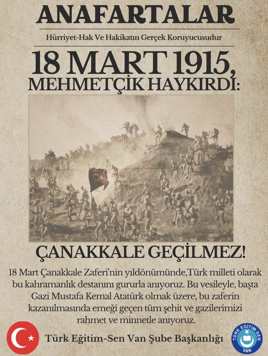 Çanakkale Zaferi, işgalci emperyalizme başkaldıran Türk milli mücadelesinin önsözüdür.
Anafartalar kahramanı Mustafa Kemal Paşa başta olmak üzere, Çanakkale destanını tarihe kazıyan tüm komutanlarımızı ve şehit ecdadımızı minnet ve rahmetle anıyoruz.
#ÇanakkaleZaferi