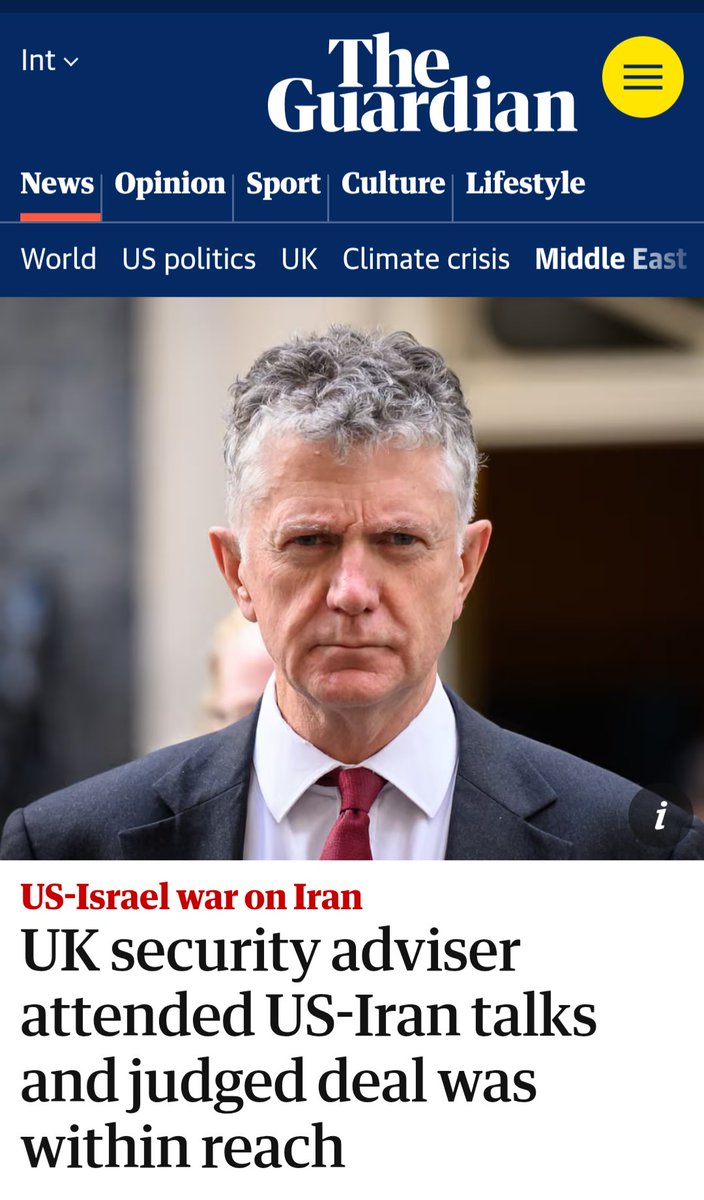 ⚡️NEW | Deal proposed by Iran was “surprising” and significant enough to prevent war, according to Britain’s national security adviser.

Britain’s National Security Adviser Jonathan Powell attended the final United States–Iran nuclear talks in Geneva in late February and judged