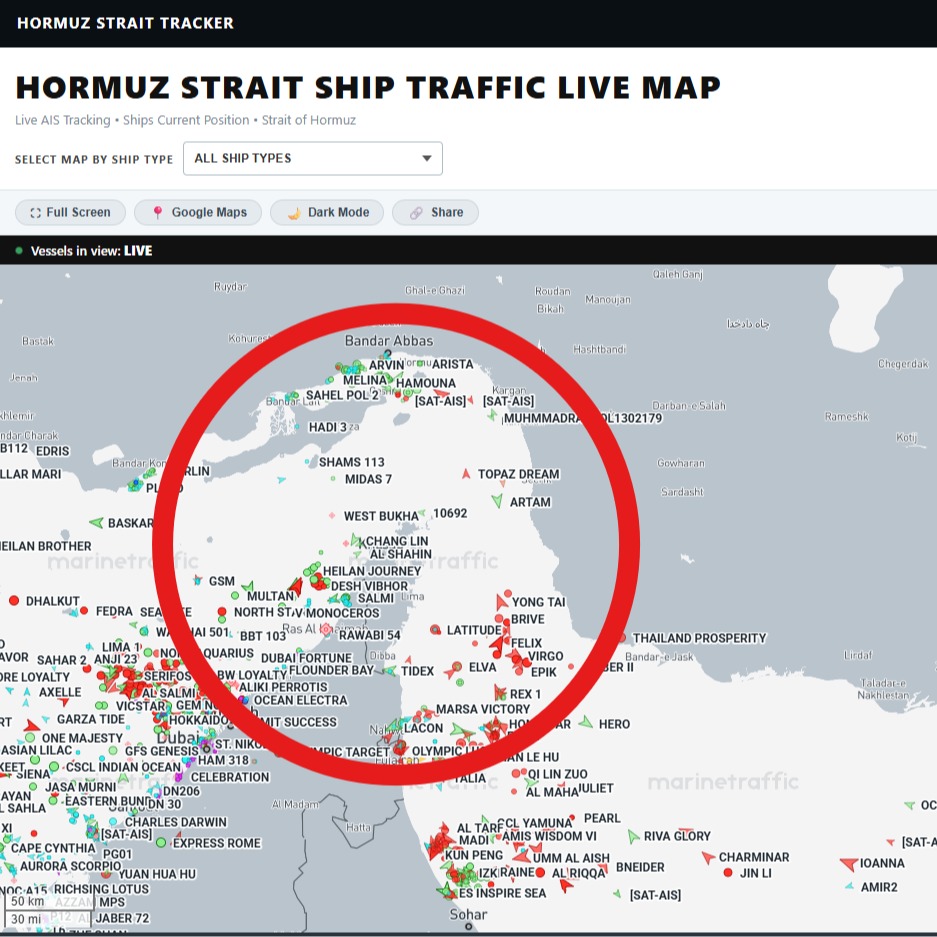 MacroSphereIO's tweet photo. We just added a LIVE Hormuz Strait ship tracker.

Track Tanker activity through one of the world’s most important Oil chokepoints. 

From Tanker moves to market moves — Watch real time geopolitical risk and price action across Commodities, Global Indices and Forex.