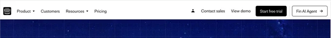 The intercom navbar without a sign in button.