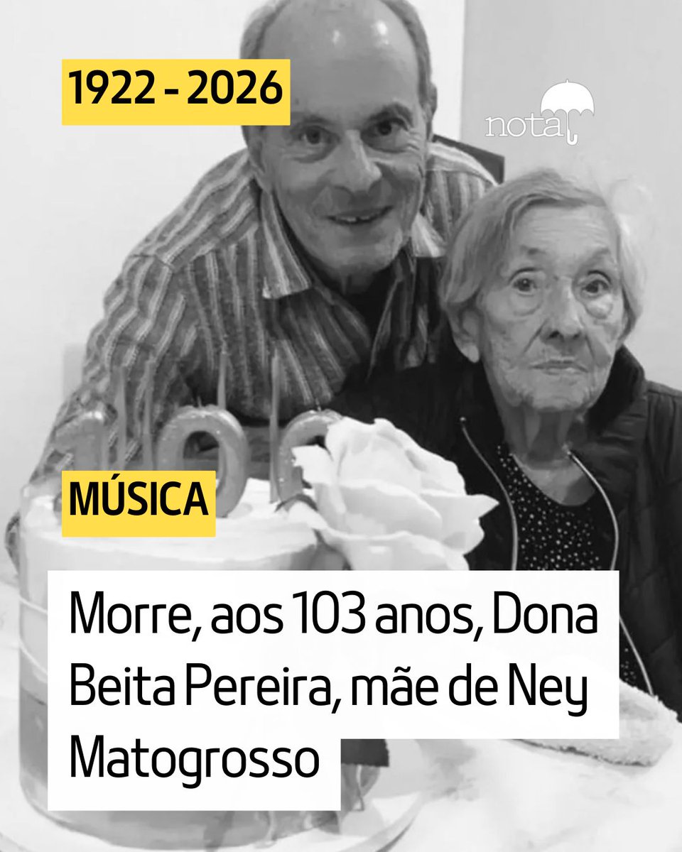 jornalnota's tweet photo. URGENTE!🚨Morre, aos 103 anos, Dona Beita Pereira, mãe de Ney Matogrosso 🖤😢

Beita Pereira, mãe do cantor Ney Matogrosso, faleceu nesta terça-feira, 17, aos 103 anos, no apartamento do filho, localizado no bairro do Leblon, na Zona Sul do Rio de Janeiro

Nos últimos tempos, ela residia com Ney e era cuidada com dedicação integral, cercada de afeto e atenção constante. Nos meses recentes, seu corpo já demonstrava o cansaço natural da longa vida, com limitações físicas e mentais associadas à idade avançada.

O cantor anunciou o falecimento em suas redes sociais de forma emocionada, destacando o amor inabalável, as memórias que permanecem e a lição profunda sobre cuidar e amar.

Mais informações serão divulgadas em breve. Beita deixa um legado de força e longevidade, tendo sido uma figura central e fonte de inspiração na vida e na carreira do filho, um dos maiores nomes da música brasileira.

Vá em paz! Força, Ney!🙏

Leia a matéria completa:
https://t.co/duSI5u3oWG