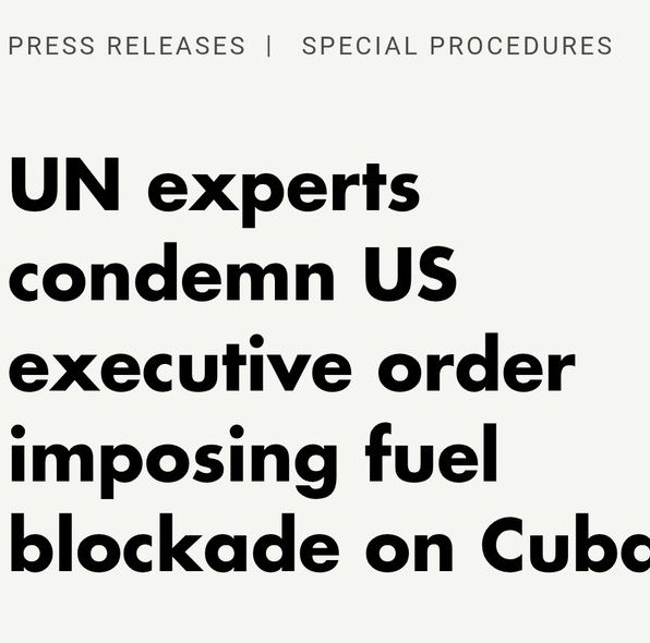 No hay ninguna razón política,ideológica o económica que pueda justificar la privación a un pueblo de sus medios de vida. Eso no es política exterior ni es seguridad nacional. Eso es crueldad y barbarie. Es violación flagrante y masiva de #DDHH de un pueblo entero.
#CubaEstáFirme