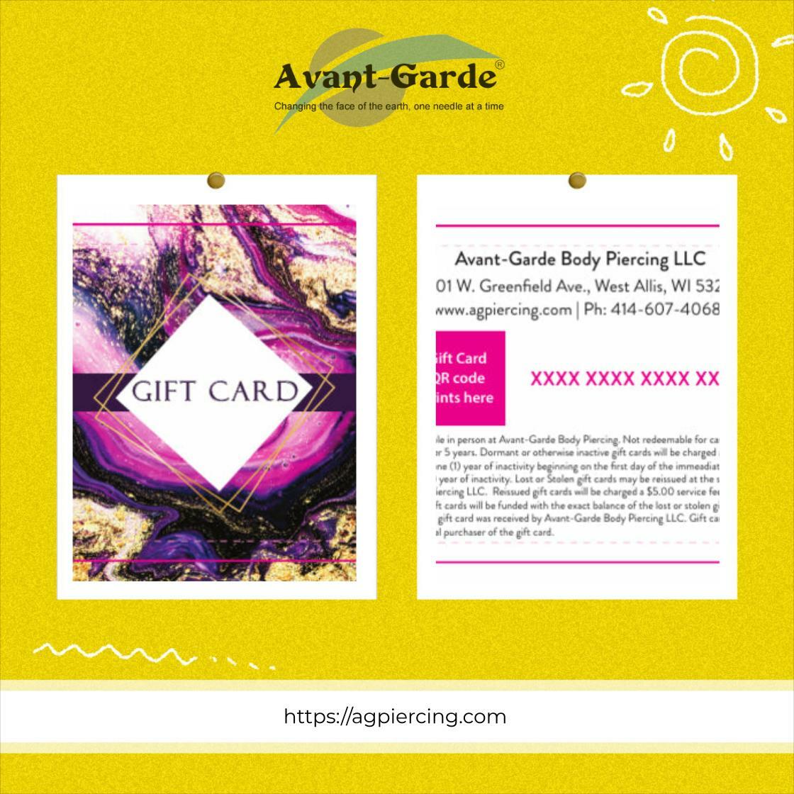 AGPiercing's tweet image. Unlock the gift of self-expression with our Avant-Garde Gift Card! Perfect for anyone looking to explore body jewelry with expert care. Visit agpiercing.com to learn more. #BodyJewelry #PiercingTrends

https://agpiercing.com/pages/book-onl…