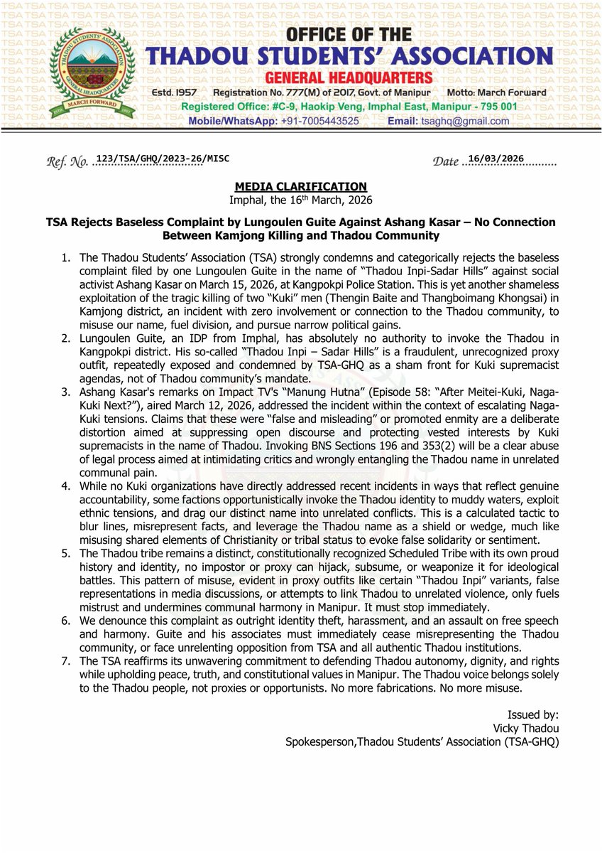 Thadou Students' Association tweet media