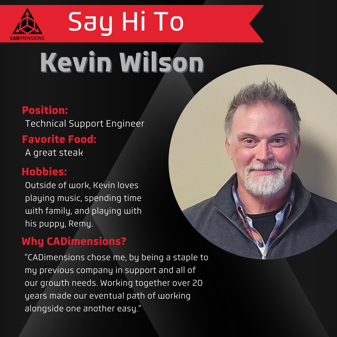 CADimensions's tweet image. Please help us welcome Kevin Wilson to the CADimensions team as Technical Support Engineer! 🎉 
Kevin brings 23 years experience as CAD Manager at Maxpro Technologies, and 10 years of design experience at Autoclave Engineers. 
#CADLIFE #NewHire