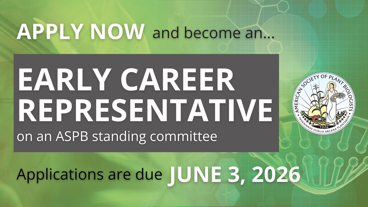 ASPB's tweet image. 🚨 ASPB Member Opportunity: Help shape the future of ASPB by applying to become an Early Career Representative (ECR) on an ASPB standing committee.

🌱 Learn more and apply by June 3! 👉ecr.secure-platform.com/a

#PlantScience