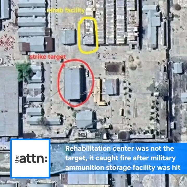 theattn's tweet photo. Rehabilitation center in Kabul was not the target, it caught fire after military ammunition storage facility was hit next to it. https://t.co/JlN3yJRsyT