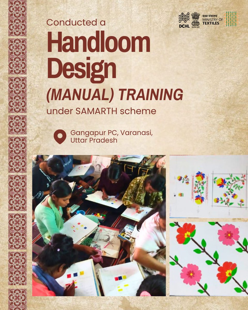 dchandlooms01's tweet image. Upskilling weavers across Uttar Pradesh. 

Under the SAMARTH initiative, specialized training in Printing and Manual Handloom Design was conducted in Ayodhya and Varanasi.

#Handloom #skillindia #Samarth #Varanasi #Ayodhya VocalForLocal