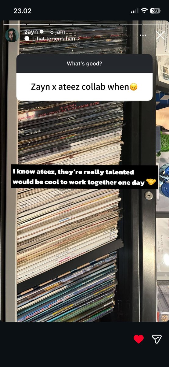 via ig story, zayn said he’d like to collaborate with ateez 😲