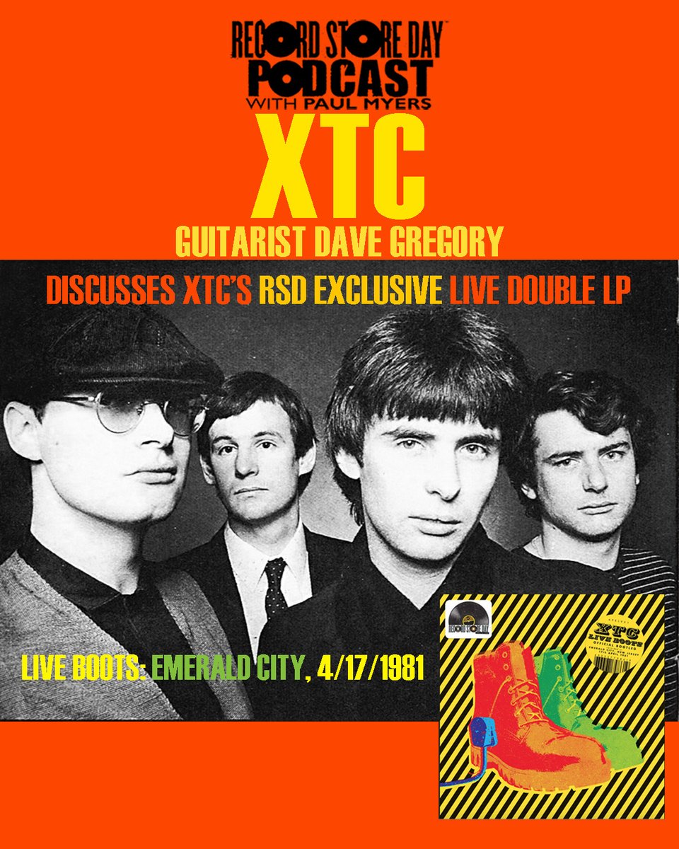 apehouseXTC's tweet photo. Dave Gregory joins Paul Myers on the Record Store Day Podcast to discuss XTC's 1st #RSD2026 double LP exclusive release - Live Boots - from Emerald City, Cherry Hill, New Jersey, April 1981.  Listen here now https://t.co/d2dnRRKhnm https://t.co/Pdpqw7PHlM
