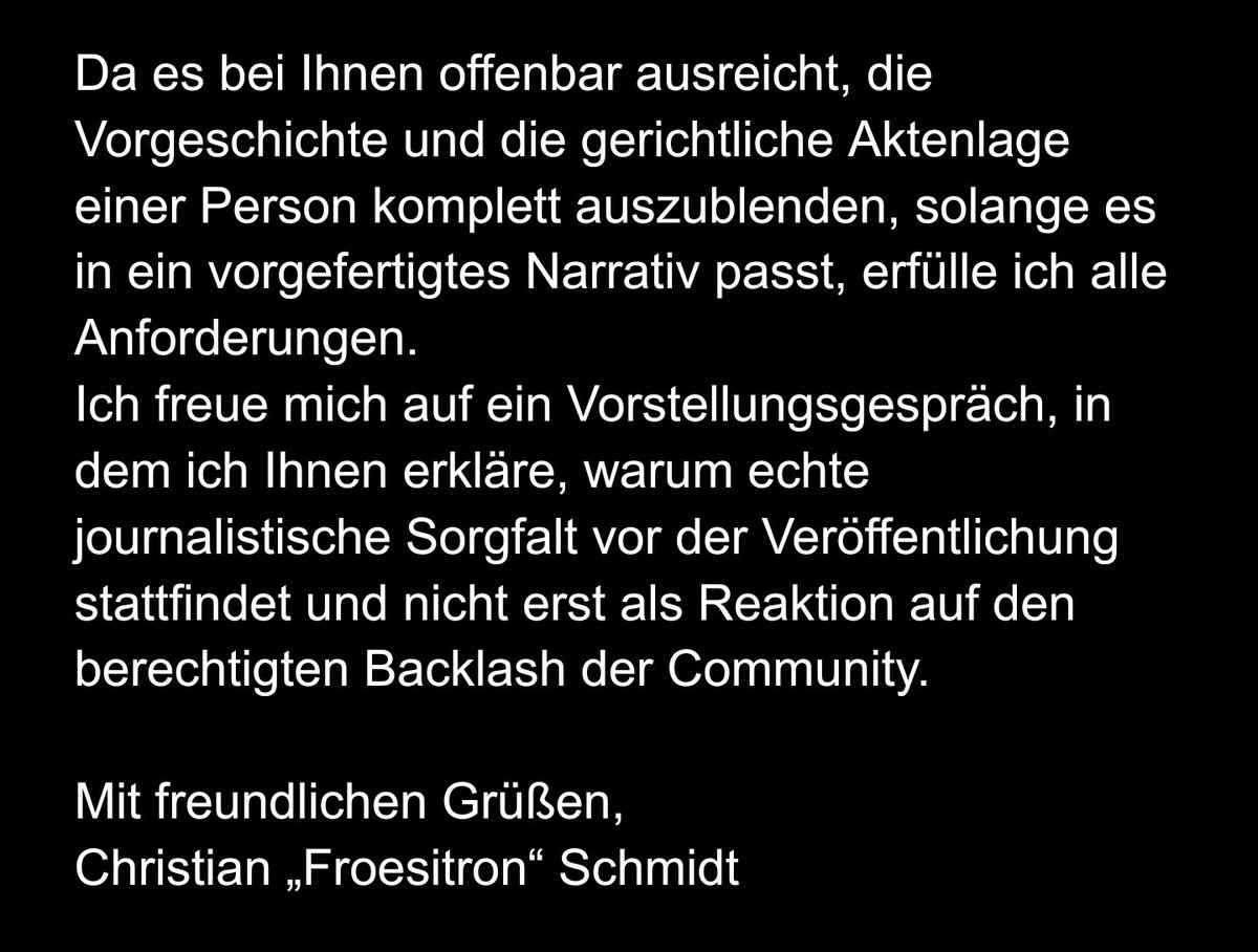 FroesitronDE's tweet image. Hey @ZDFfrontal, wichtige Reportage zur NWO, aber journalistisch schwach: Warum nutzt ihr eine Protagonistin, deren OLG-Urteil zur „Hatefluencerin“ &amp;amp; deren Vorgeschichte ihr ignoriert? Da Sorgfalt beim ÖRR wohl optional ist: Hier meine Bewerbung. 😉
#ZDF #ÖRR #Shurjoka #Fakten