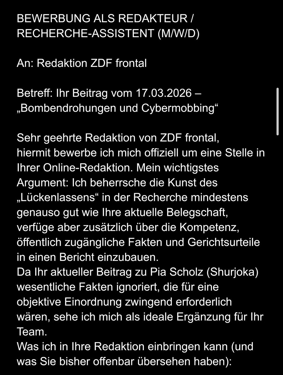 FroesitronDE's tweet image. Hey @ZDFfrontal, wichtige Reportage zur NWO, aber journalistisch schwach: Warum nutzt ihr eine Protagonistin, deren OLG-Urteil zur „Hatefluencerin“ &amp;amp; deren Vorgeschichte ihr ignoriert? Da Sorgfalt beim ÖRR wohl optional ist: Hier meine Bewerbung. 😉
#ZDF #ÖRR #Shurjoka #Fakten