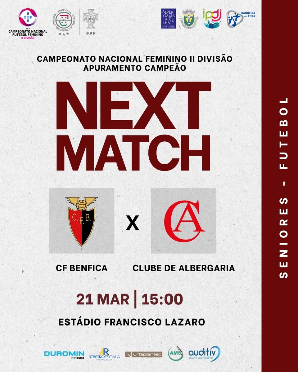 ClubeAlbergaria's tweet photo. 📷📷 / CN 2ª Divisão | 9ª Jornada | 2ª Fase - Apuramento Campeão

📷 CF Benfica
📷 Sábado às 15h00
📷 Estádio Francisco Lazaro

#Futebol #AlbergariaEuSou https://t.co/cayubrnUPf