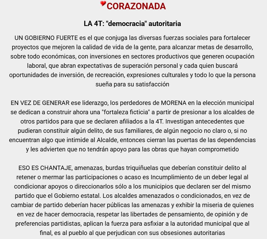 alcalorpolitico's tweet photo. #CORAZONADA ❤️‍🔥| LA 4T: "democracia" autoritaria.
#ExcelenteMartes
#ChécaloEnAlCalor https://t.co/iWvckn6PtP