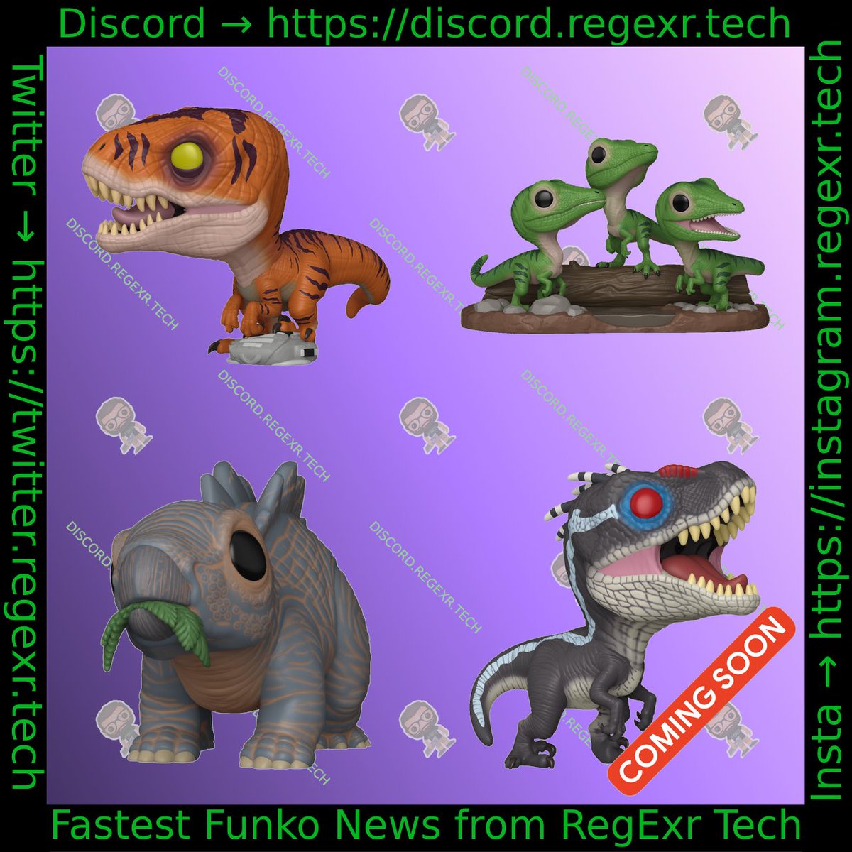 Coming Soon: Jurassic Park Jurassic Park Pop! Baby Stegosaurus, Tiger Raptor, Premium Compsognathus, Alpha PREORDER HERE: reddit.com/r/funkopop/com…