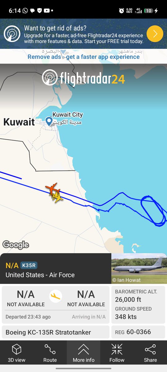 GregorMwalula's tweet photo. Two B1 Bombers heading to active theater in Iran.
Also, this KC135 stratotanker has been up for almost a day!! (24hrs). Gosh.. https://t.co/ELWBEmrK7N