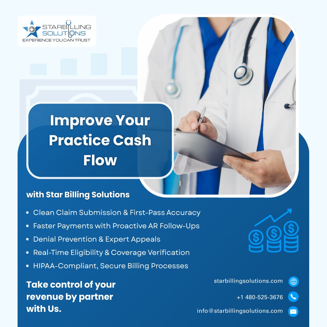 starbillingllc's tweet image. Outsource #MedicalBilling to @starbillingllc 

We help #healthcarepractices improve cash flow by submitting #cleanclaims, reducing denials, &amp;amp; accelerating reimbursements, without adding operational stress.

Take control of your revenue by partner with Us.
starbillingsolutions.com