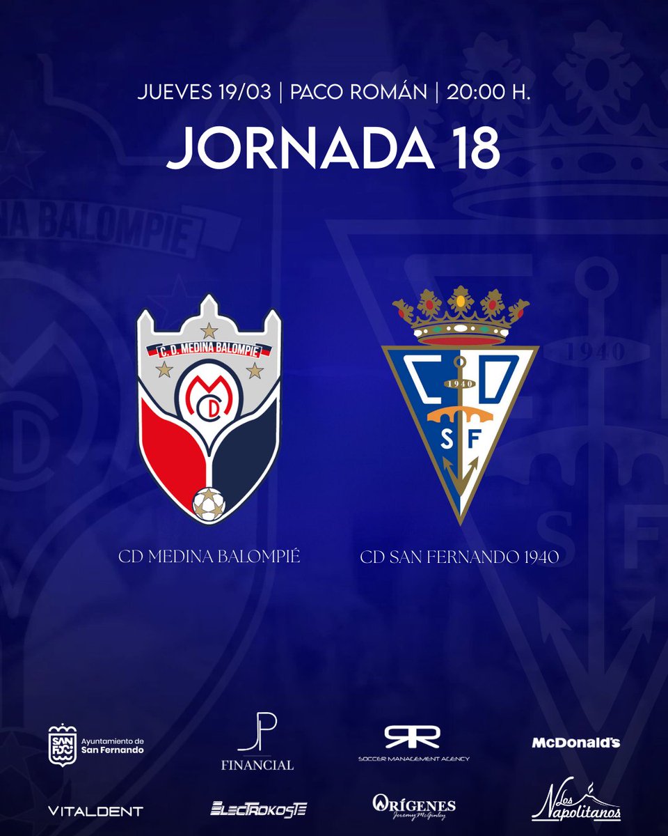 🦁 ¡El jueves buscaremos la 2️⃣2️⃣ en Medina! 

🆚 Medina Balompié 
📅 Jueves 19 de marzo
🕗 20:00 h. 
🏟️ Municipal Paco Román
🎟️ 5€ a partir de 15 años

¡Hazte con tu entrada en la Oficina de Atención al Aficionado! 

#CDSanFernando1940