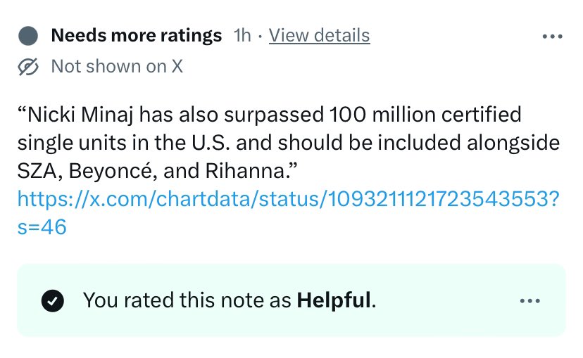 Please rate both of these community notes. We will NOT allow them to lie or play with Nicki Minaj anymore

Rate here: x.com/i/birdwatch/t/…

Post receipts in the comments